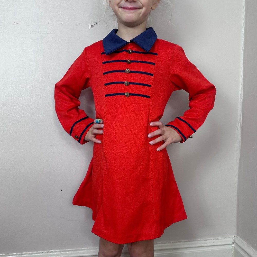 Vintage 1970s Red Majorette Style Dress, Sears Girls Size 6